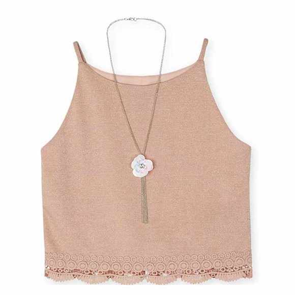BCX Big Girls 2 Pieces Metallic Top & Necklace Set,16 - Picture 1 of 4
